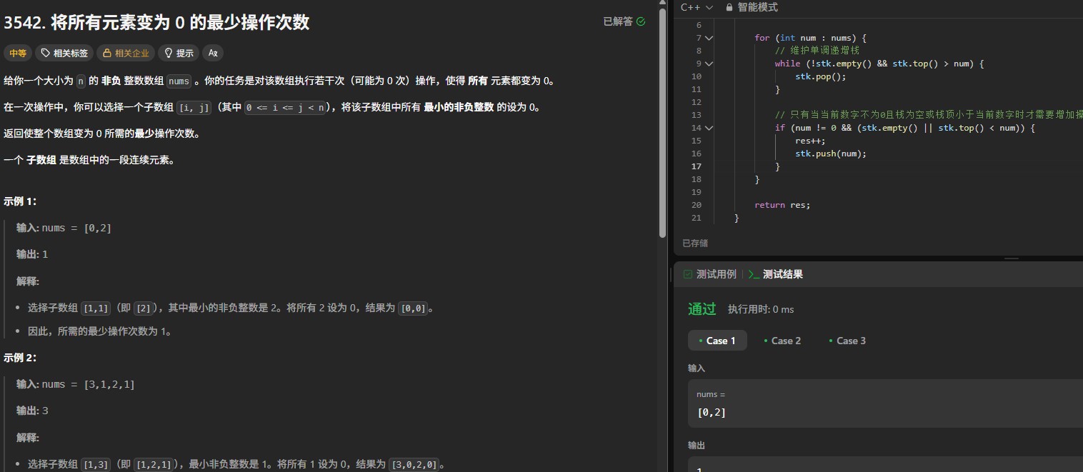 LeetCode 3542题：单调栈优化最小操作次数问题
